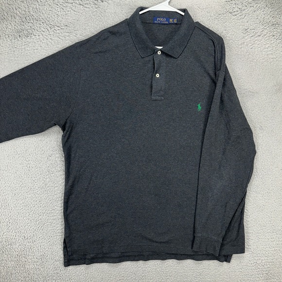 Polo Ralph Lauren Adult Mens Polo Shirt 2XLT Tall Black Long Sleeve Pony Rugby